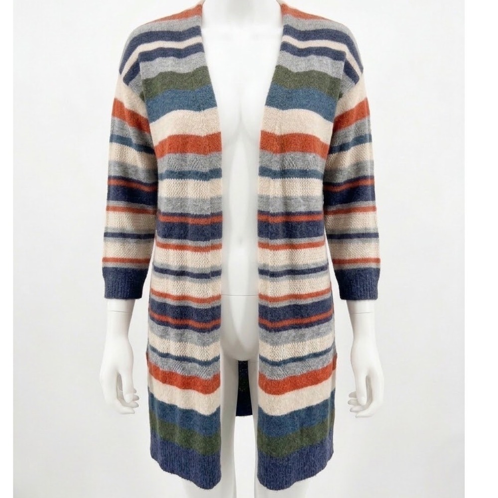 Adora Striped Longline Open Front Cardigan Sweater Blue Orange Small CESW1781